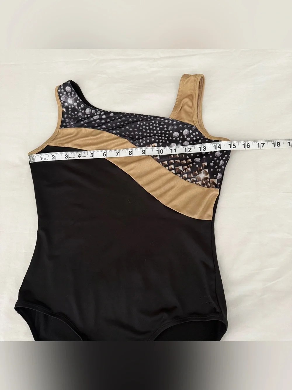 Justice Active Girls Gymnastics Dance Leotard Black Gold Silver Size 16